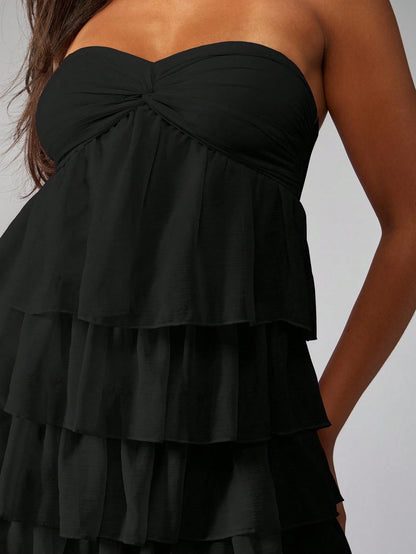 MISSGUIDED Strapless Mini Dress Tiered Ruffle Party Cocktail Wedding Guest Bridesmaid Twist Front Empire Waist