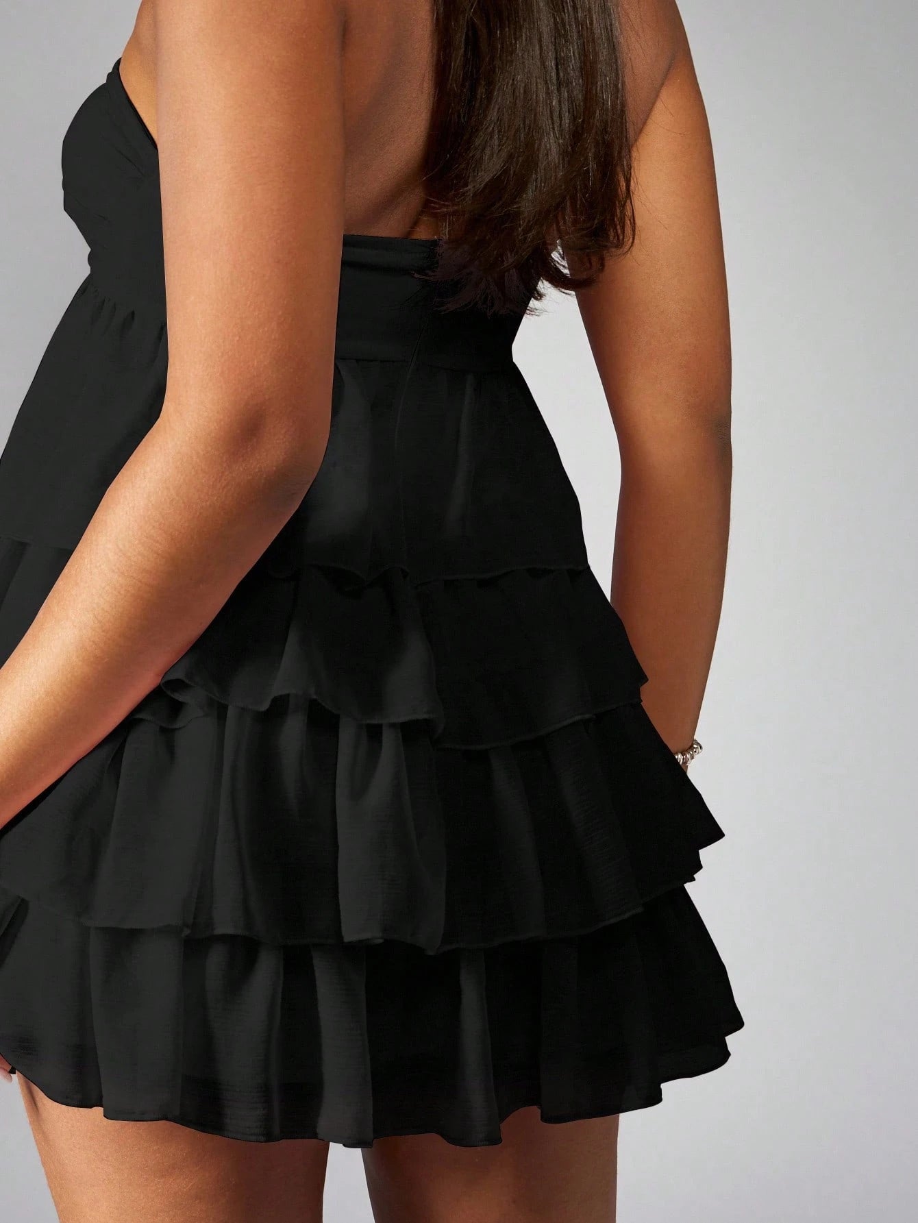 MISSGUIDED Strapless Mini Dress Tiered Ruffle Party Cocktail Wedding Guest Bridesmaid Twist Front Empire Waist