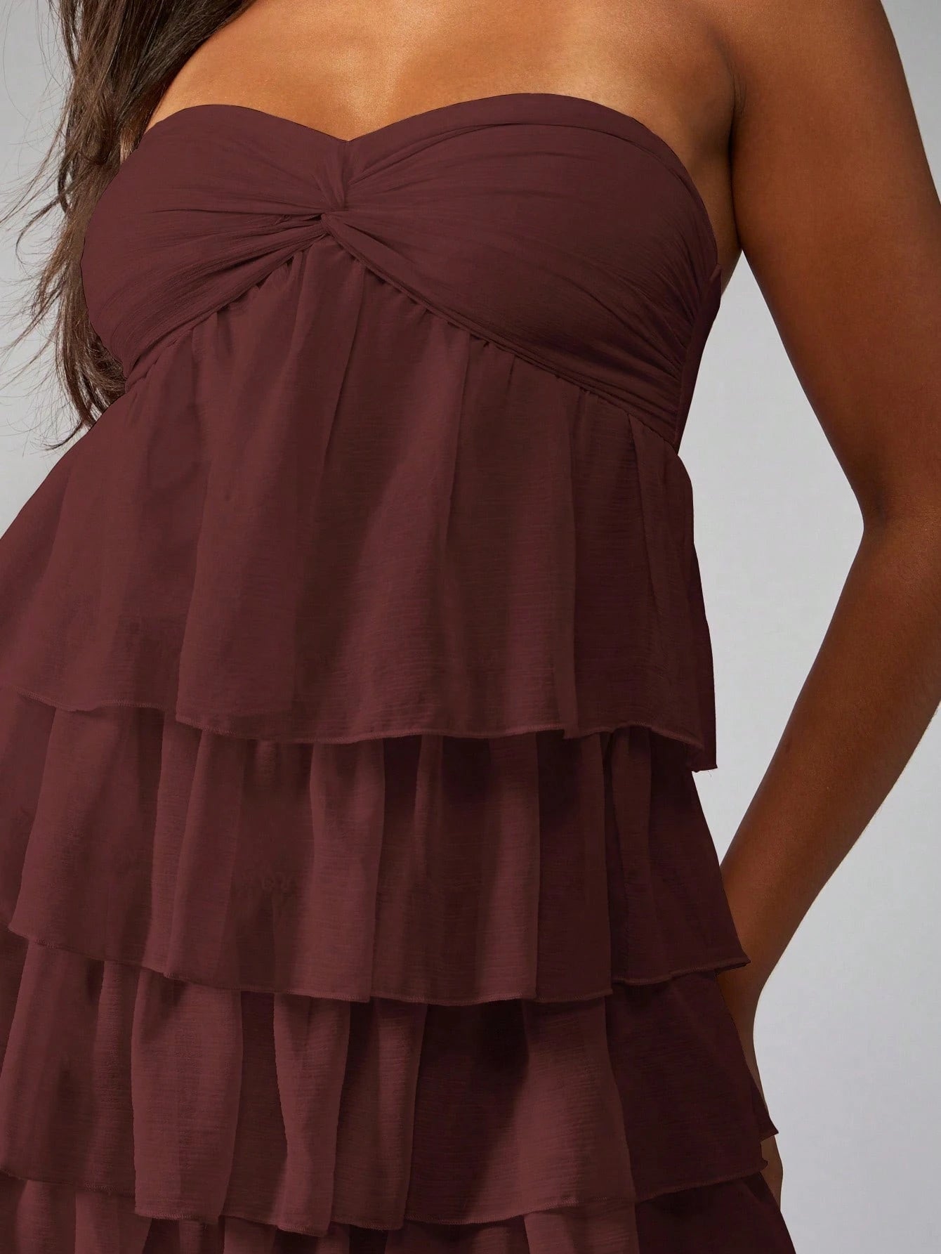 MISSGUIDED Strapless Mini Dress Tiered Ruffle Party Cocktail Wedding Guest Bridesmaid Twist Front Empire Waist