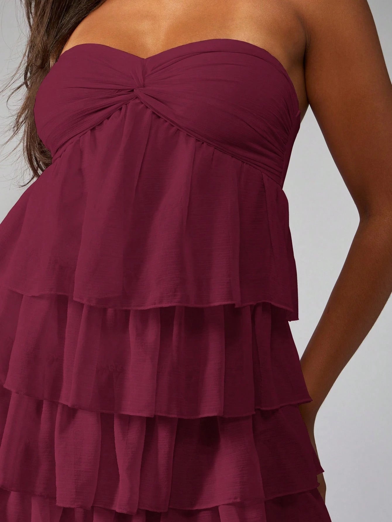 MISSGUIDED Strapless Mini Dress Tiered Ruffle Party Cocktail Wedding Guest Bridesmaid Twist Front Empire Waist