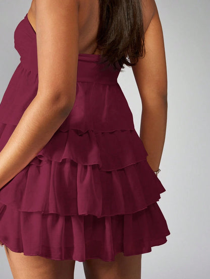 MISSGUIDED Strapless Mini Dress Tiered Ruffle Party Cocktail Wedding Guest Bridesmaid Twist Front Empire Waist