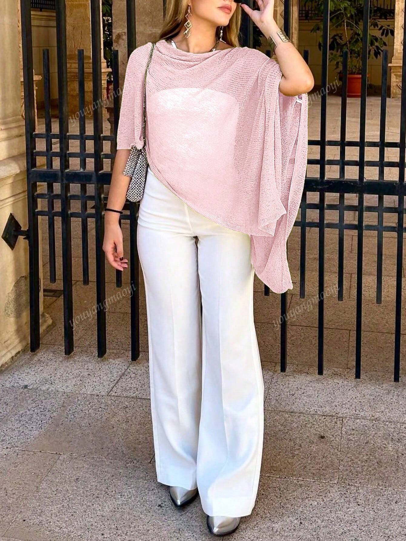 Fashionable & Elegant Loose Knit Cardigan Shawl, Women, Oversized Fit, Lightweight, Stylish, Suitable For Spring/Summer Everyday, Casual Travel, Beach