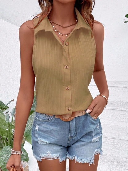 EMERY ROSE Sleeveless Button-Up Minimalist Casual Blouse Women Shirt