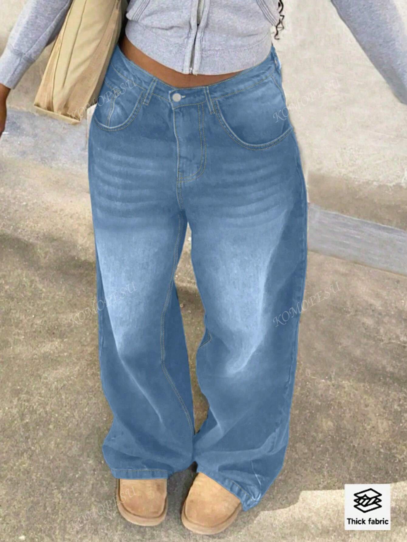 TOP Cross-Border European And American Street New Spring And Autumn Loose Casual Slim Mid-Waist Straight Pants Women's Jeans