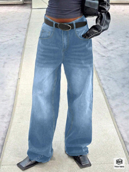 TOP Cross-Border European And American Street New Spring And Autumn Loose Casual Slim Mid-Waist Straight Pants Women's Jeans