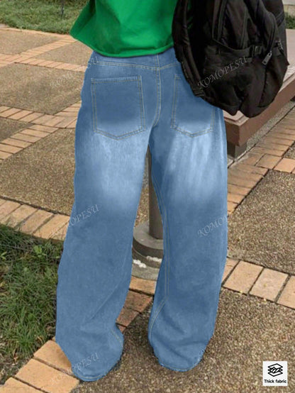 TOP Cross-Border European And American Street New Spring And Autumn Loose Casual Slim Mid-Waist Straight Pants Women's Jeans