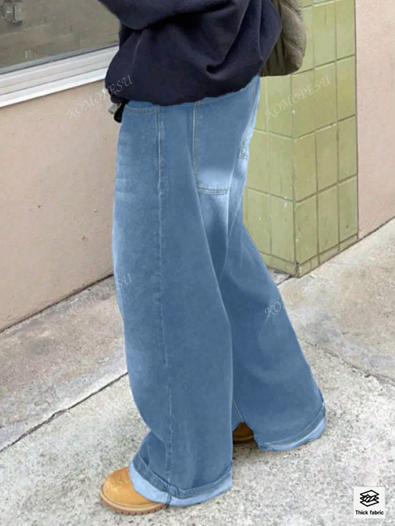 TOP Cross-Border European And American Street New Spring And Autumn Loose Casual Slim Mid-Waist Straight Pants Women's Jeans