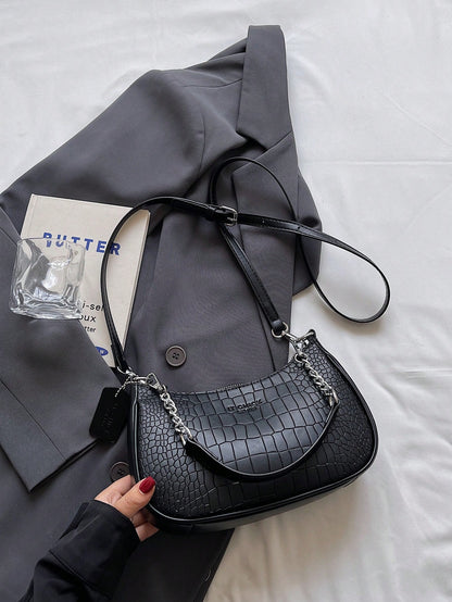 1pc Solid Color PU Leather Shoulder Bag For Women, Versatile Crossbody Bag For Commuting, Adjustable Shoulder Strap