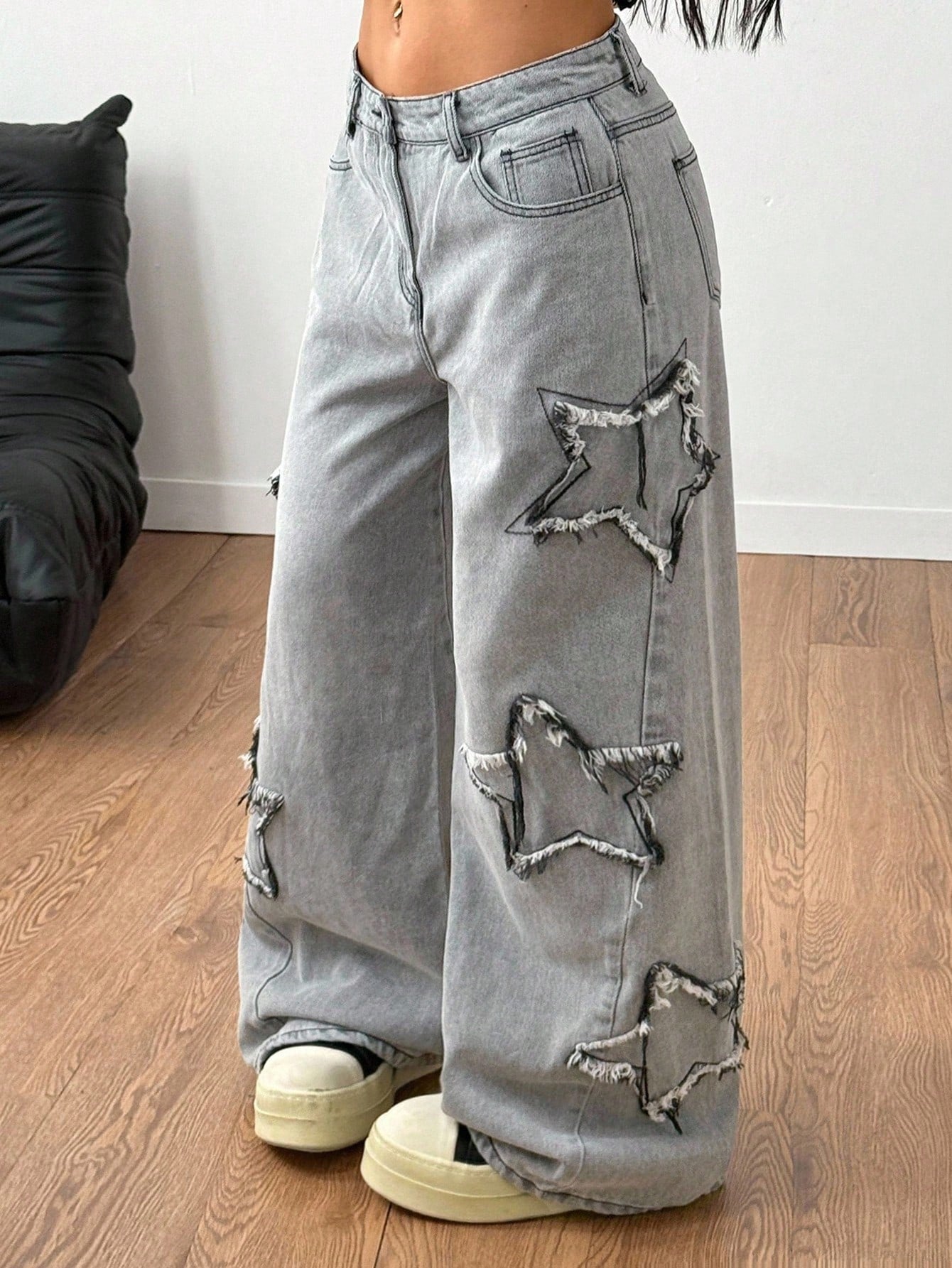 Coolane Women's Rapper Athleisure Grunge Star Pattern Washed Jeans