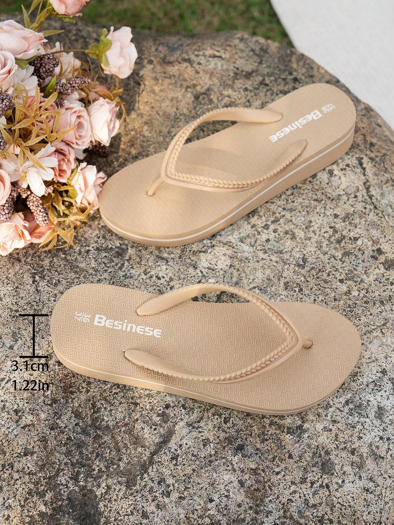 Women's Thick-bottomed Slip-resistant Flip Flops With Toe Thongs For Outdoor Activities, Swimming & Water Leisure, Waterproof Eva Material