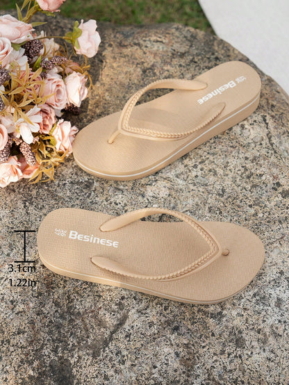 Women's Thick-bottomed Slip-resistant Flip Flops With Toe Thongs For Outdoor Activities, Swimming & Water Leisure, Waterproof Eva Material