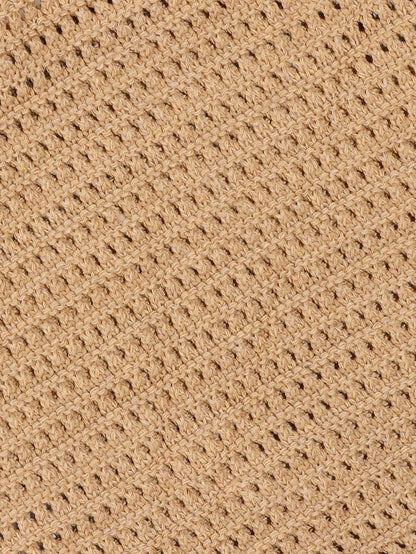 ROMWE Fairycore 1pc Tropical Ocean Beach Resort Style Woven Hollow Khaki Women Shoulder Tote Bag, Large Capacity