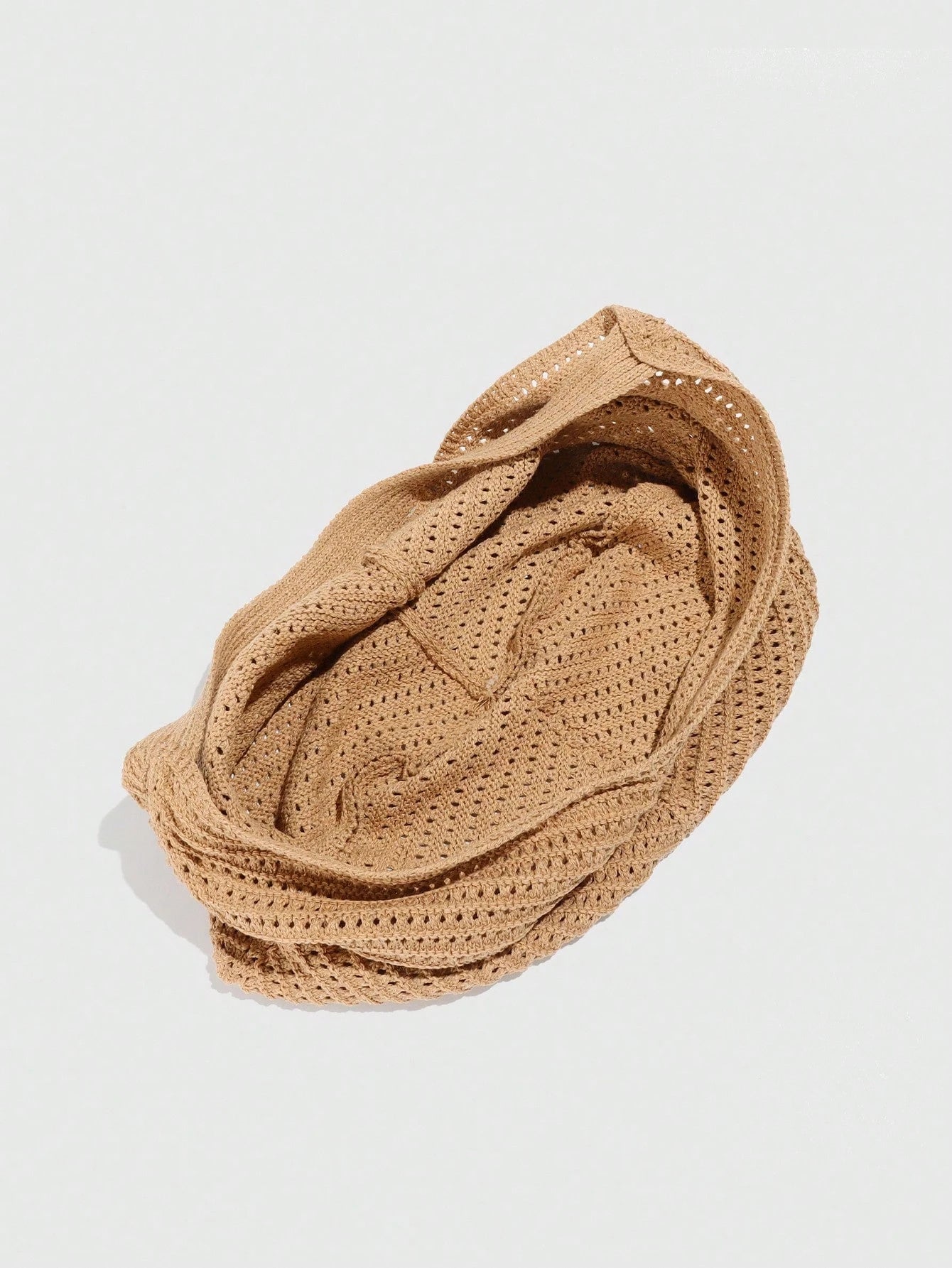 ROMWE Fairycore 1pc Tropical Ocean Beach Resort Style Woven Hollow Khaki Women Shoulder Tote Bag, Large Capacity