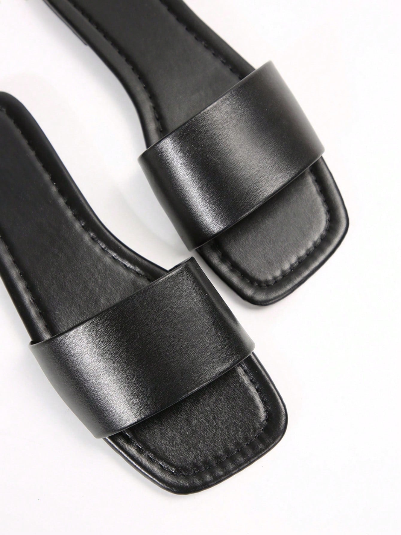 Women's Leather Flat Slide Sandals, Black Lightweight Soft Bottom Low Heel Slip-On Mule Sandals For Summer Casual Wear