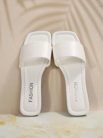 Women's Leather Flat Slide Sandals, Black Lightweight Soft Bottom Low Heel Slip-On Mule Sandals For Summer Casual Wear