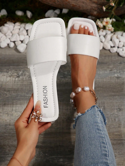 Women's Leather Flat Slide Sandals, Black Lightweight Soft Bottom Low Heel Slip-On Mule Sandals For Summer Casual Wear