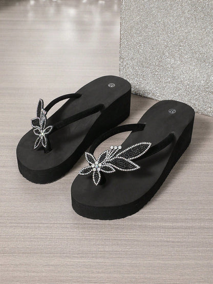 Women's Summer Fashion Thick Heel Platform Wedge High Heel Flip-Flops Beach Slipper With Slip-Resistant Sole, Perfect For Outdoor Beach Wedding