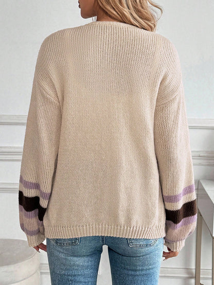 EMERY ROSE Women's Long Sleeve Colorblock Striped Cardigan, Casual Daily Wear,Long Sleeve Tops,Knitted Sweater