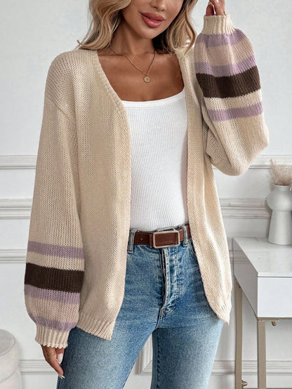 EMERY ROSE Women's Long Sleeve Colorblock Striped Cardigan, Casual Daily Wear,Long Sleeve Tops,Knitted Sweater