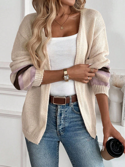 EMERY ROSE Women's Long Sleeve Colorblock Striped Cardigan, Casual Daily Wear,Long Sleeve Tops,Knitted Sweater