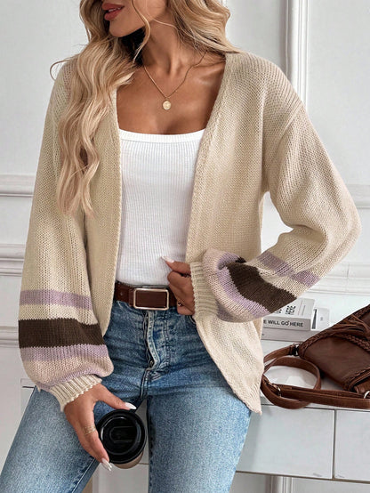 EMERY ROSE Women's Long Sleeve Colorblock Striped Cardigan, Casual Daily Wear,Long Sleeve Tops,Knitted Sweater