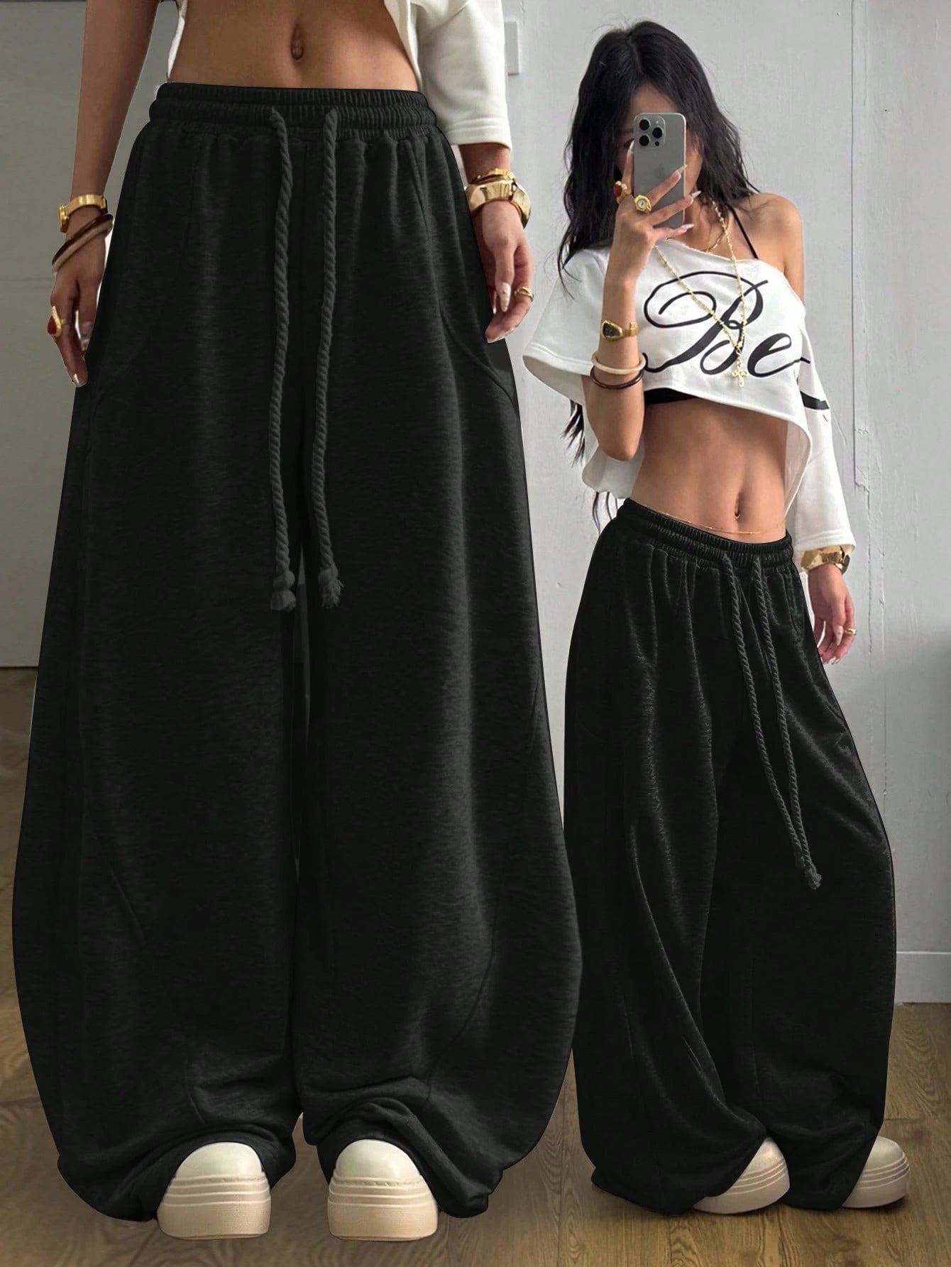 Coolane Women's Fall/Winter Streetwear Going Out Back To School Break Oversized Elastic Waistband Comfortable Grey Scimitar Pants