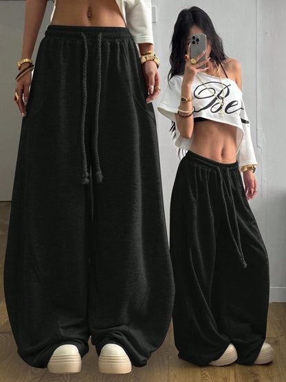 Coolane Women's Fall/Winter Streetwear Going Out Back To School Break Oversized Elastic Waistband Comfortable Grey Scimitar Pants