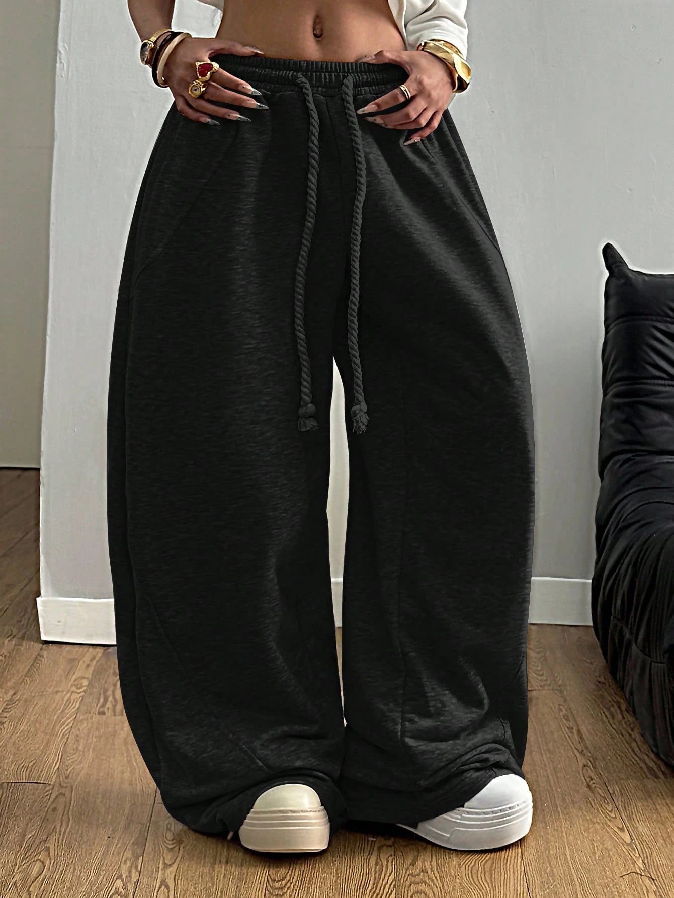 Coolane Women's Fall/Winter Streetwear Going Out Back To School Break Oversized Elastic Waistband Comfortable Grey Scimitar Pants