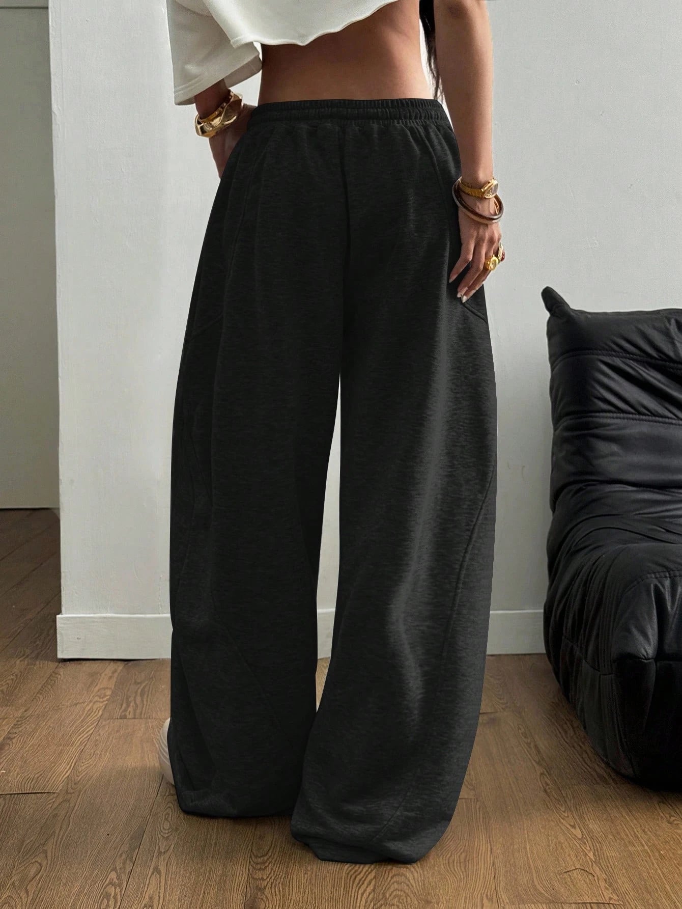 Coolane Women's Fall/Winter Streetwear Going Out Back To School Break Oversized Elastic Waistband Comfortable Grey Scimitar Pants