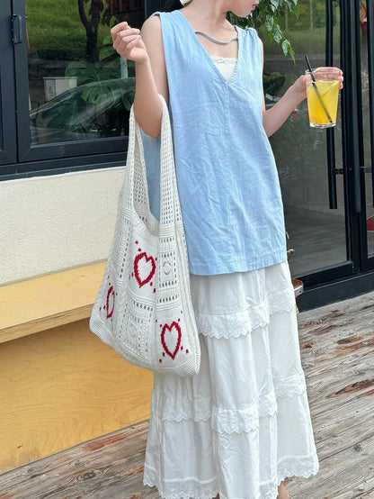 Summer New Style Lady Daily Use Lightweight Tote Bags Sea Turtle Pattern Hollowed Out Knitted Crochet Beach Shopping Bags,Summer Bag,Holiday,Vacation, Perfectly Matching With Crochet Set