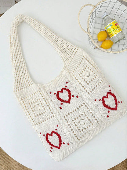 Summer New Style Lady Daily Use Lightweight Tote Bags Sea Turtle Pattern Hollowed Out Knitted Crochet Beach Shopping Bags,Summer Bag,Holiday,Vacation, Perfectly Matching With Crochet Set