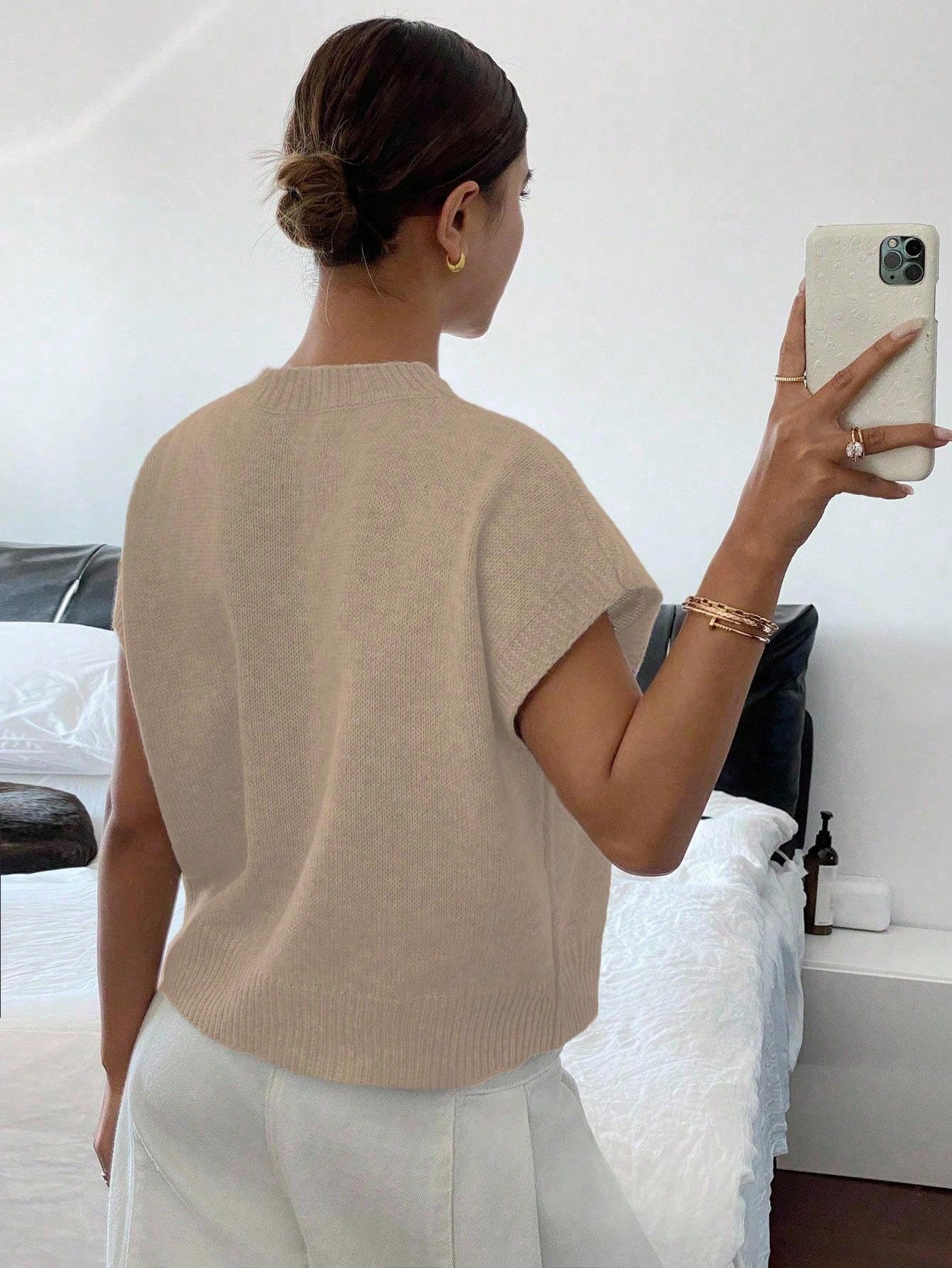 Siren Gaze Women's Casual Elegant Short Sleeve Knit Sweater, Suitable For Summer,Knitted Sweater