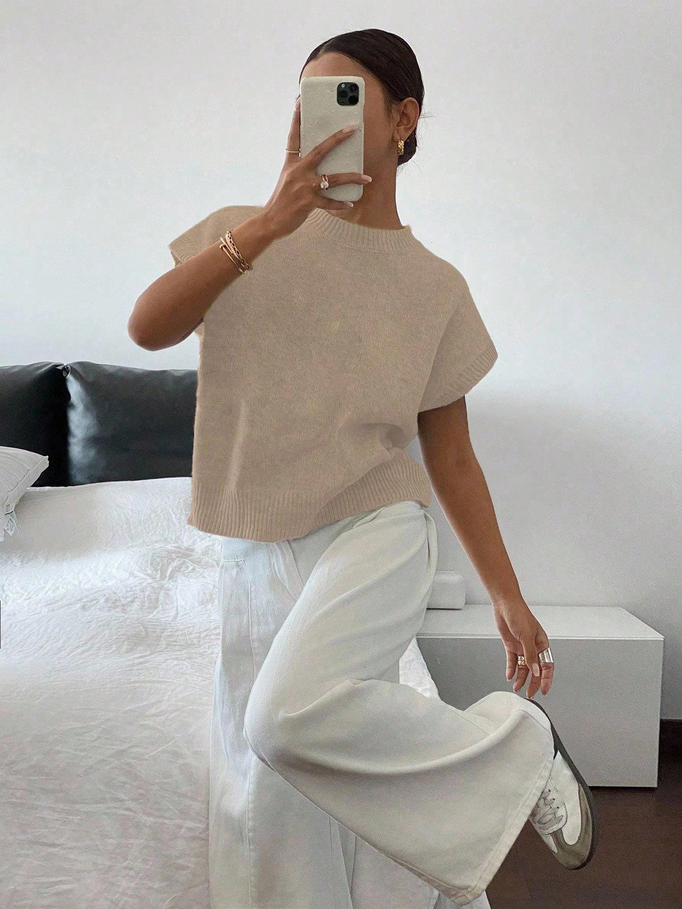 Siren Gaze Women's Casual Elegant Short Sleeve Knit Sweater, Suitable For Summer,Knitted Sweater