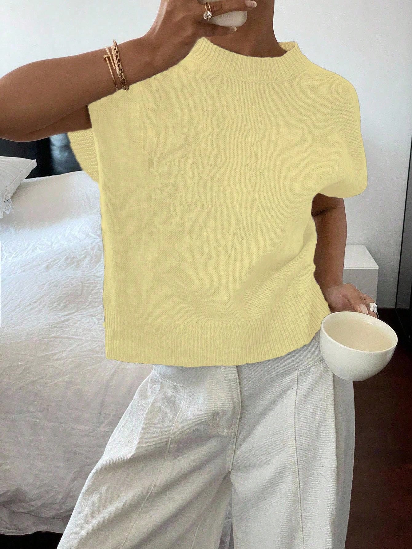 Siren Gaze Women's Casual Elegant Short Sleeve Knit Sweater, Suitable For Summer,Knitted Sweater