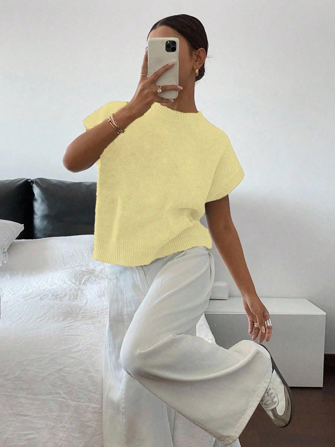 Siren Gaze Women's Casual Elegant Short Sleeve Knit Sweater, Suitable For Summer,Knitted Sweater