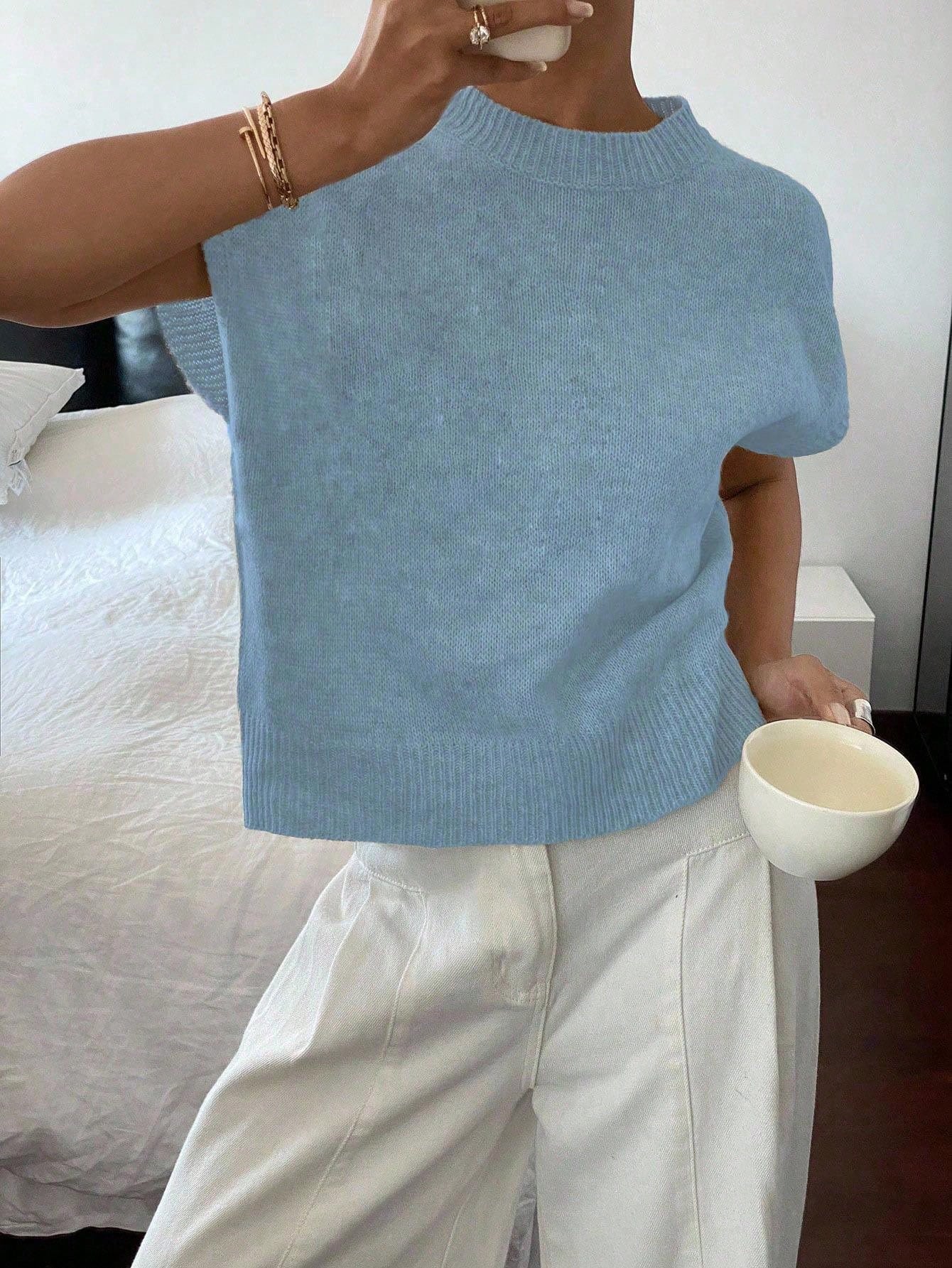 Siren Gaze Women's Casual Elegant Short Sleeve Knit Sweater, Suitable For Summer,Knitted Sweater