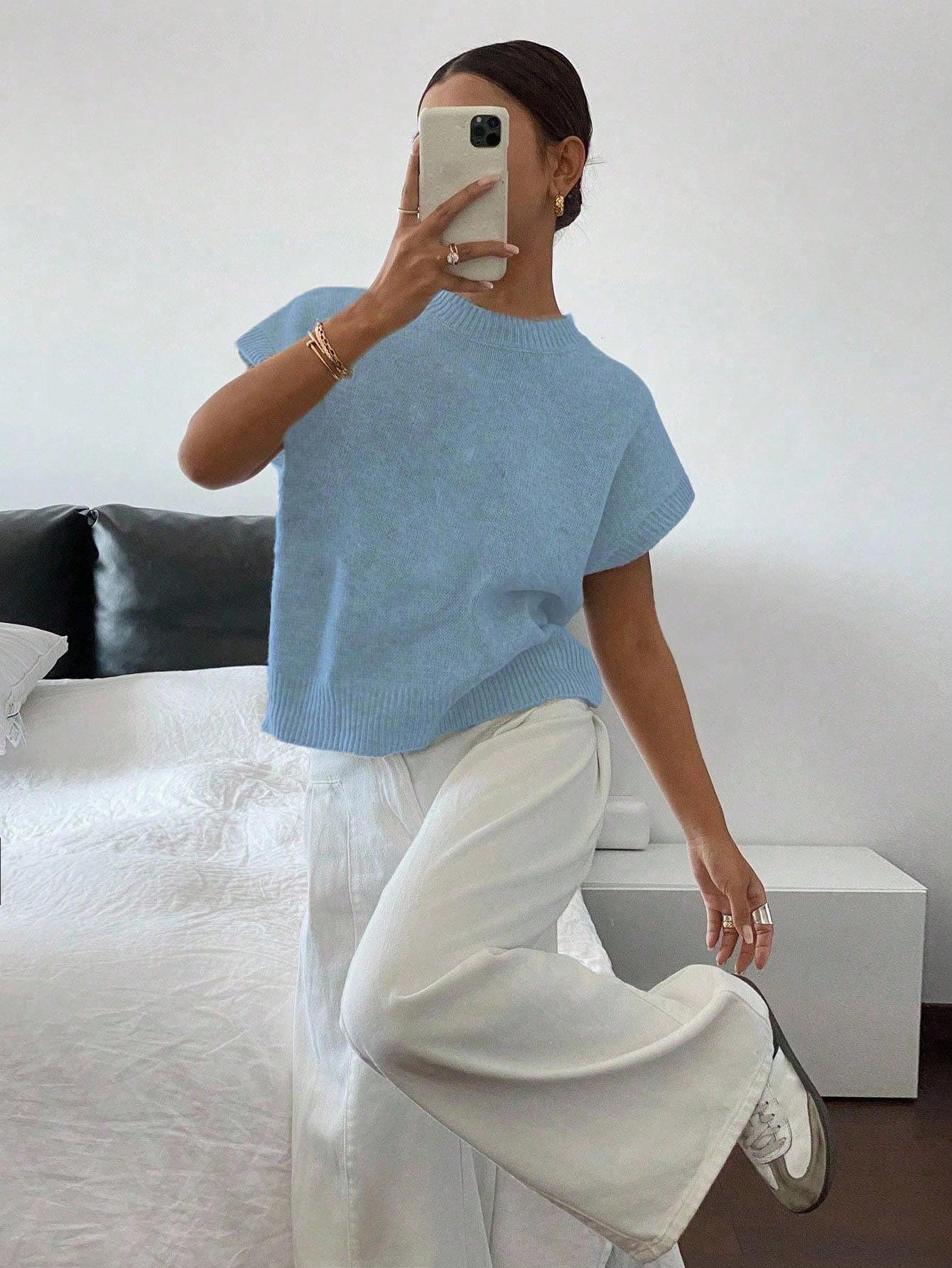 Siren Gaze Women's Casual Elegant Short Sleeve Knit Sweater, Suitable For Summer,Knitted Sweater