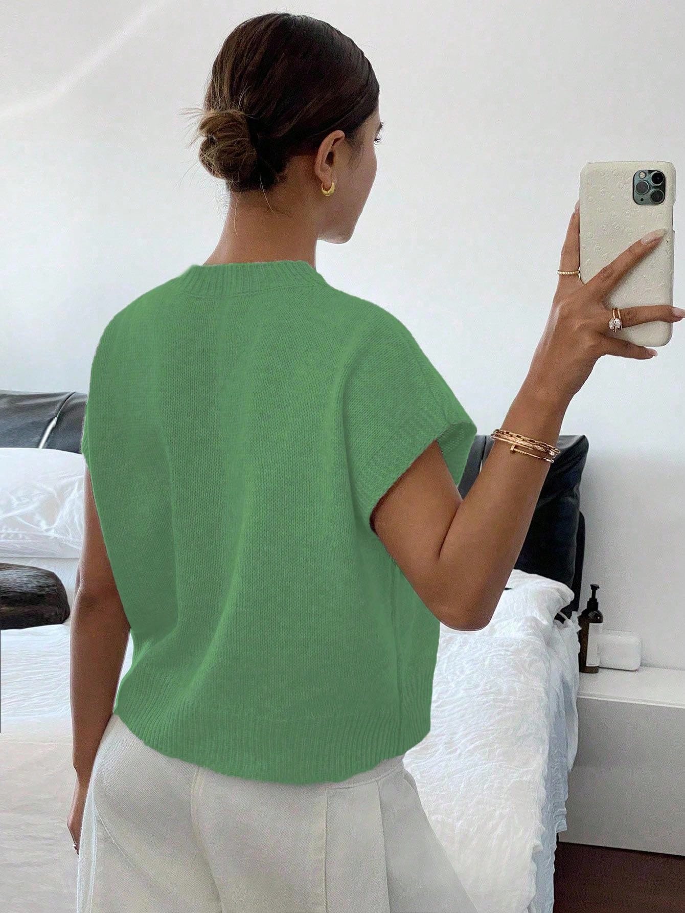 Siren Gaze Women's Casual Elegant Short Sleeve Knit Sweater, Suitable For Summer,Knitted Sweater