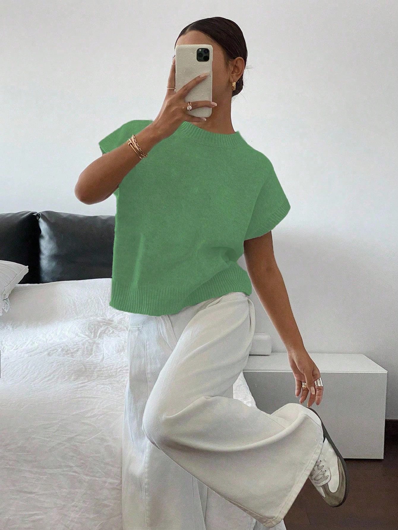 Siren Gaze Women's Casual Elegant Short Sleeve Knit Sweater, Suitable For Summer,Knitted Sweater