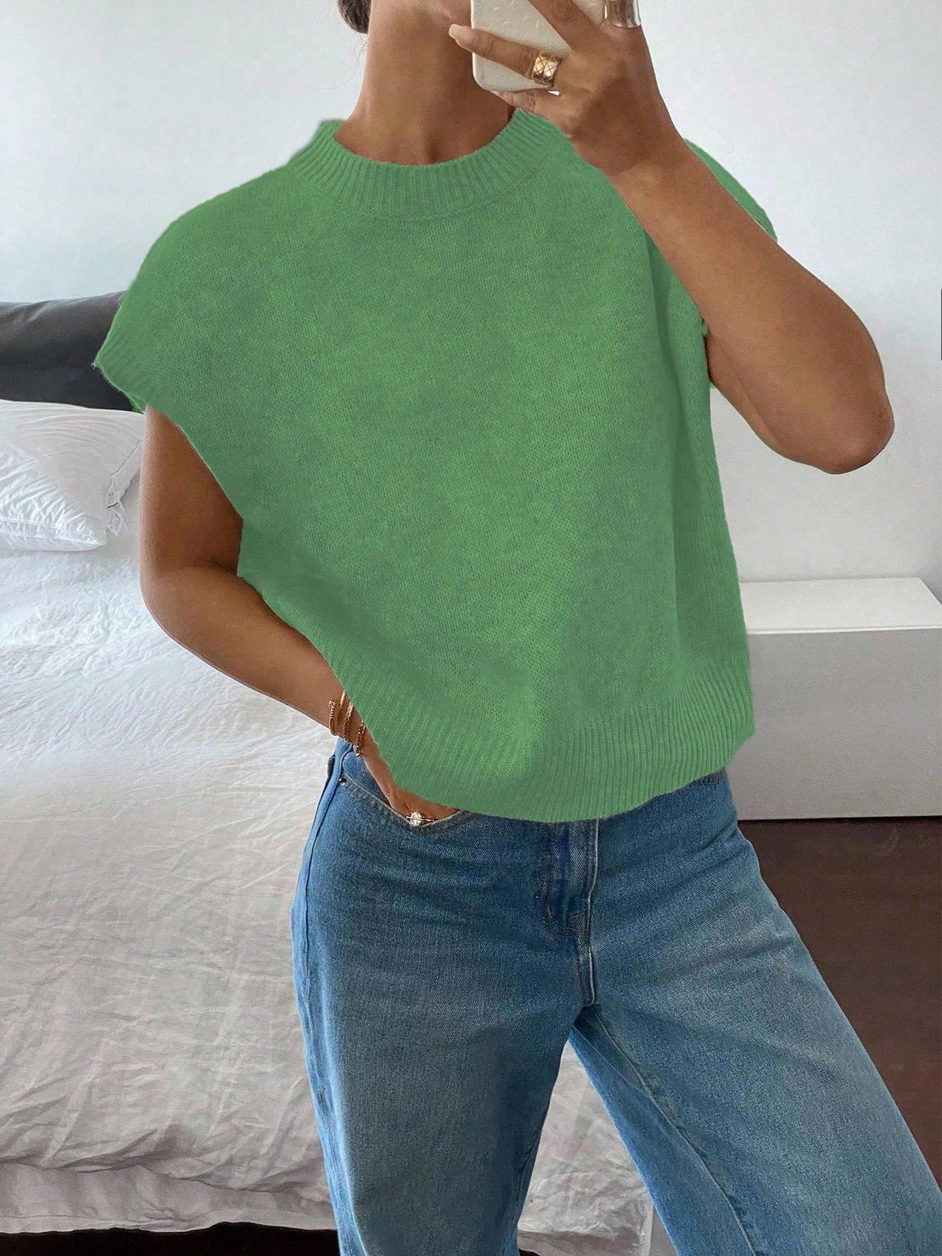 Siren Gaze Women's Casual Elegant Short Sleeve Knit Sweater, Suitable For Summer,Knitted Sweater