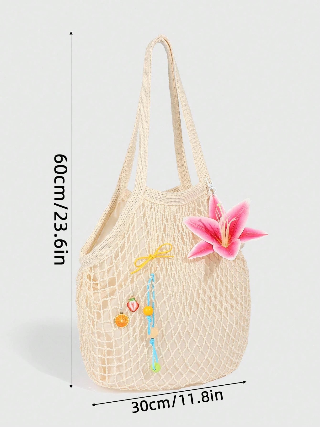 ROMWE Fairycore 1pc Tropical Ocean Beach Resort Style Woven Hollow Khaki Women Shoulder Tote Bag, Large Capacity