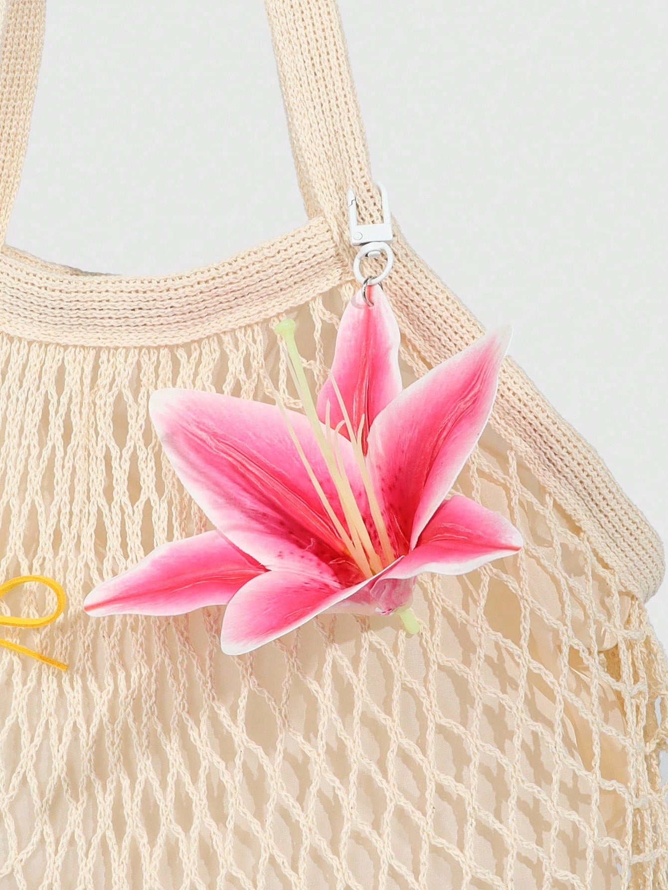 ROMWE Fairycore 1pc Tropical Ocean Beach Resort Style Woven Hollow Khaki Women Shoulder Tote Bag, Large Capacity