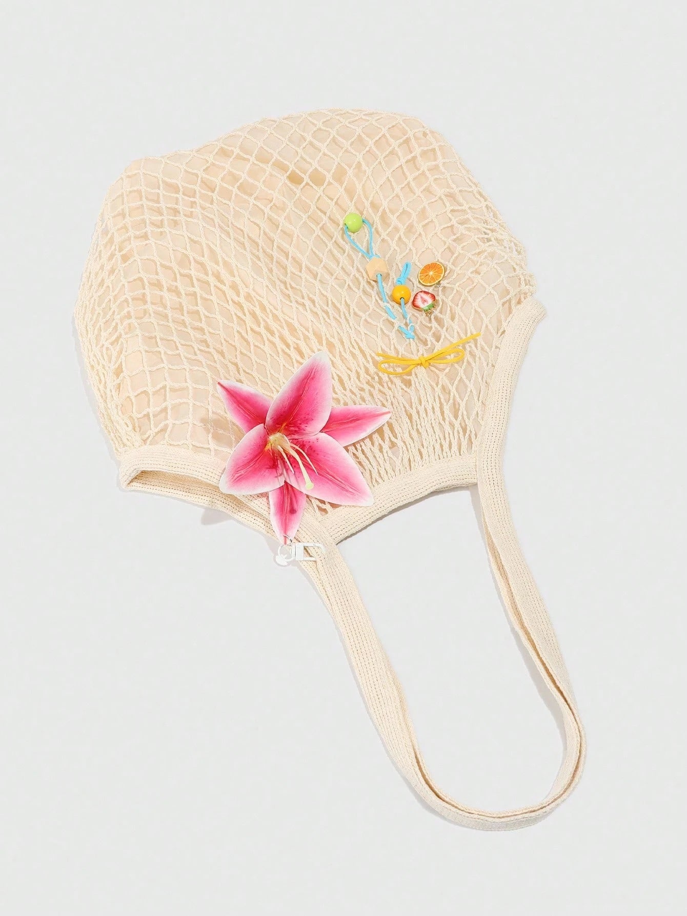 ROMWE Fairycore 1pc Tropical Ocean Beach Resort Style Woven Hollow Khaki Women Shoulder Tote Bag, Large Capacity