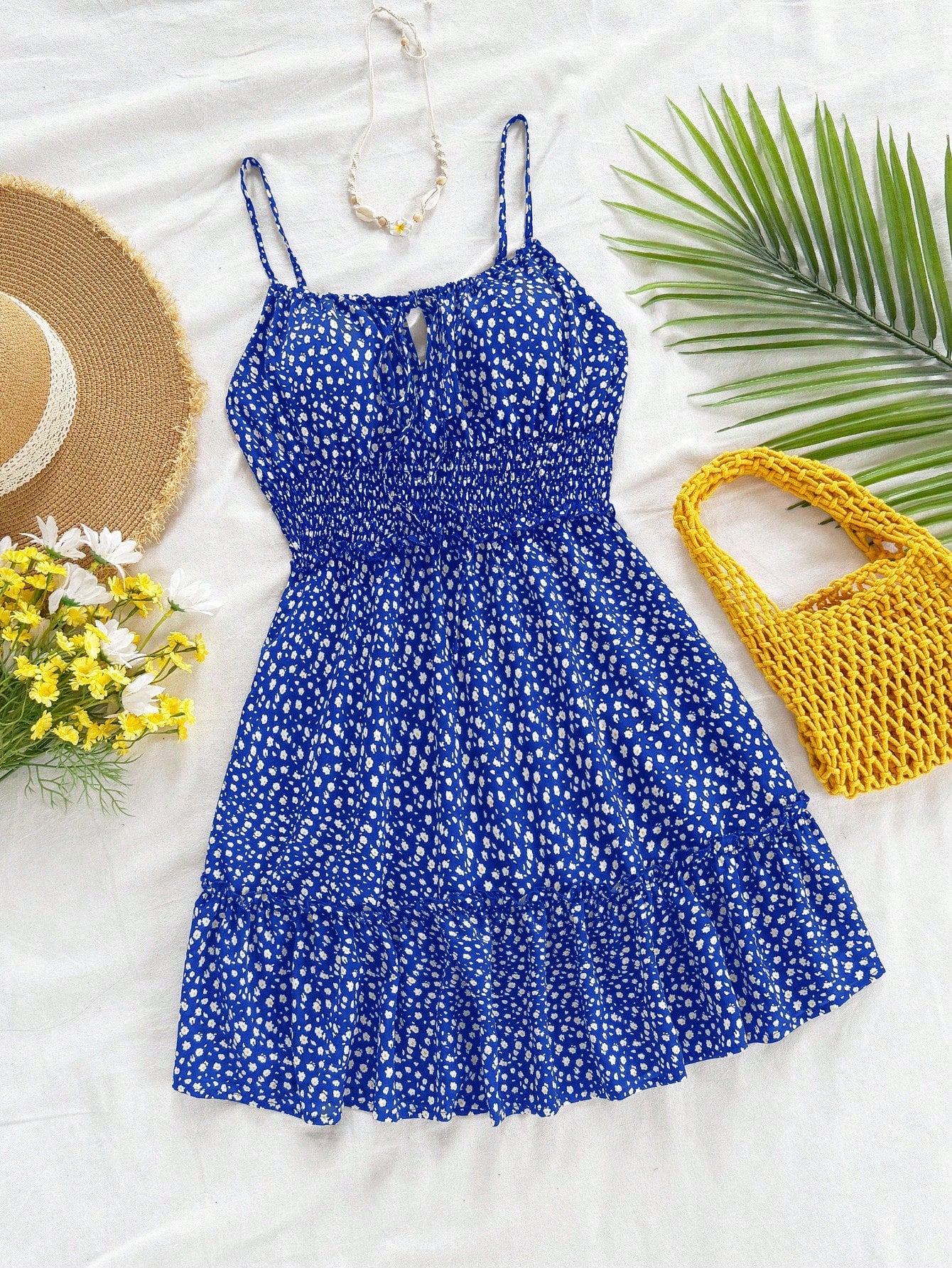 Soleia Women Casual Sleeveless Floral Print Dress With Gathered Waist For Vacation,Sun Dress,Summer Dresses For Women