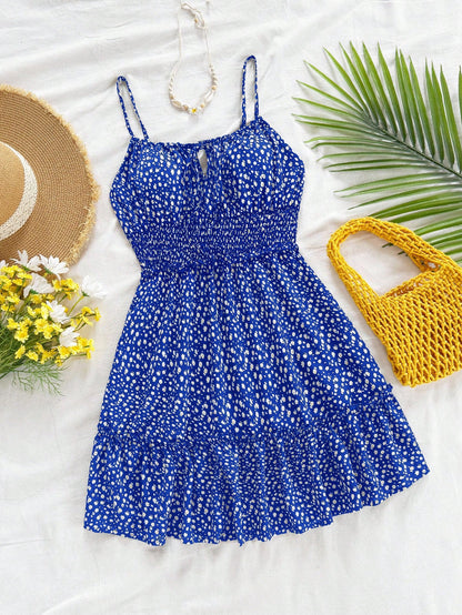 Soleia Women Casual Sleeveless Floral Print Dress With Gathered Waist For Vacation,Sun Dress,Summer Dresses For Women