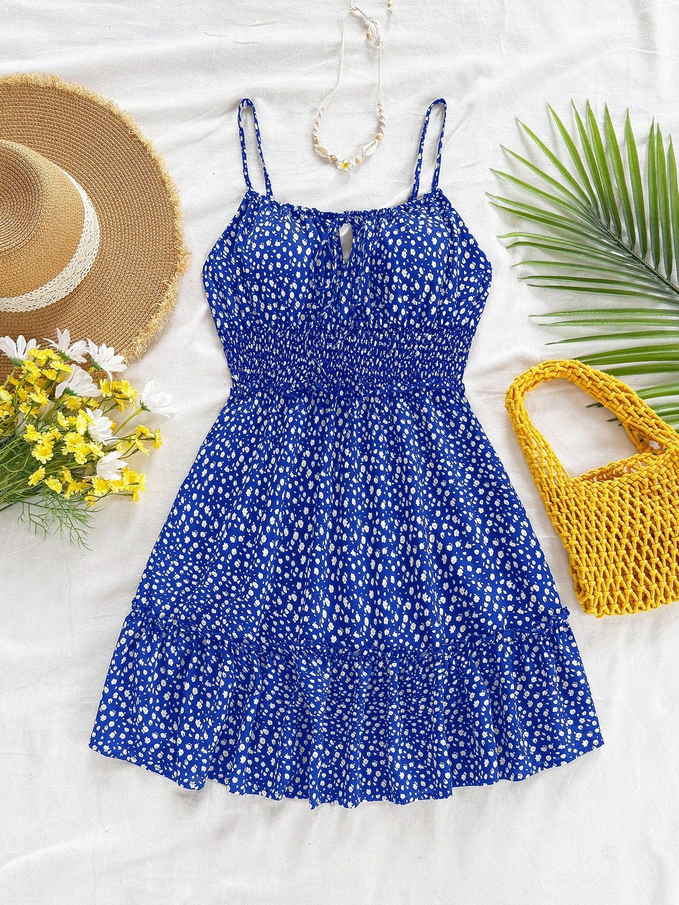 Soleia Women Casual Sleeveless Floral Print Dress With Gathered Waist For Vacation,Sun Dress,Summer Dresses For Women