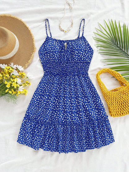 Soleia Women Casual Sleeveless Floral Print Dress With Gathered Waist For Vacation,Sun Dress,Summer Dresses For Women