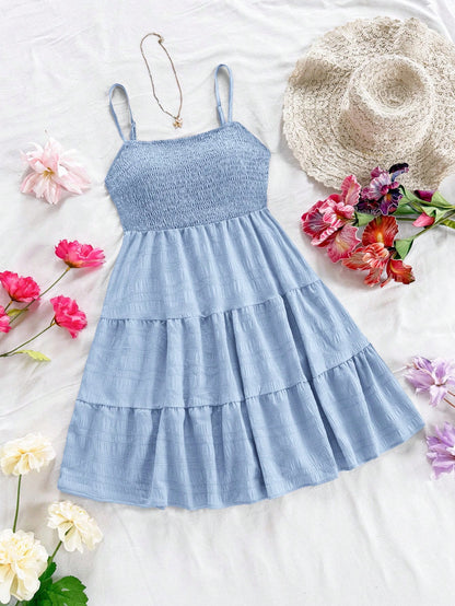 Soleia WYWH Women Spring Break Solid Ruffle Hem Cami Blue Dress,Summer Dresses For Women