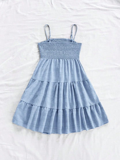 Soleia WYWH Women Spring Break Solid Ruffle Hem Cami Blue Dress,Summer Dresses For Women