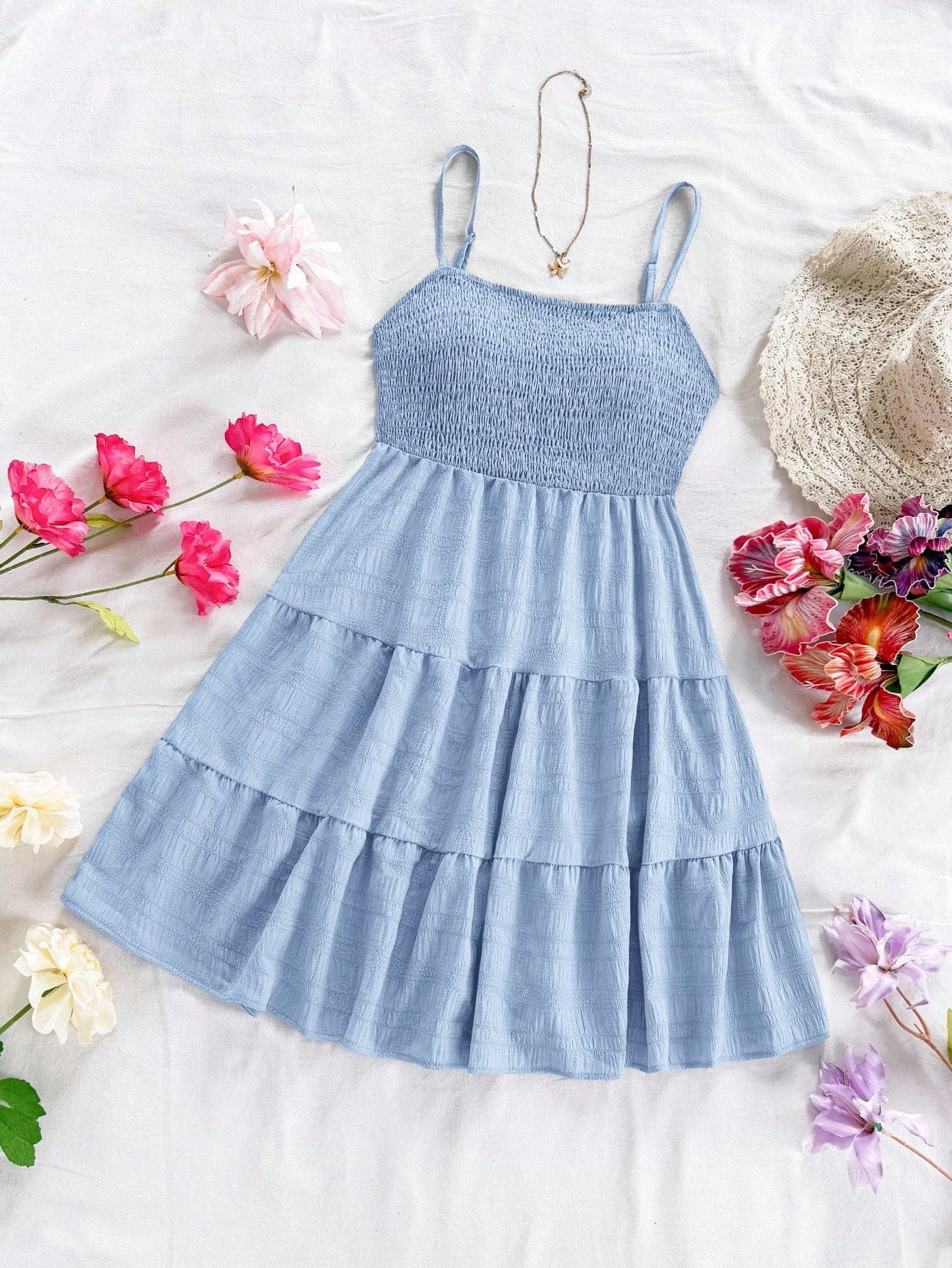 Soleia WYWH Women Spring Break Solid Ruffle Hem Cami Blue Dress,Summer Dresses For Women